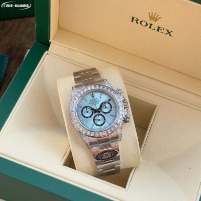 C Factory Rolex Stainless Steel Daytona  4131 904L Ice Blue Dial Watch with Baguettes